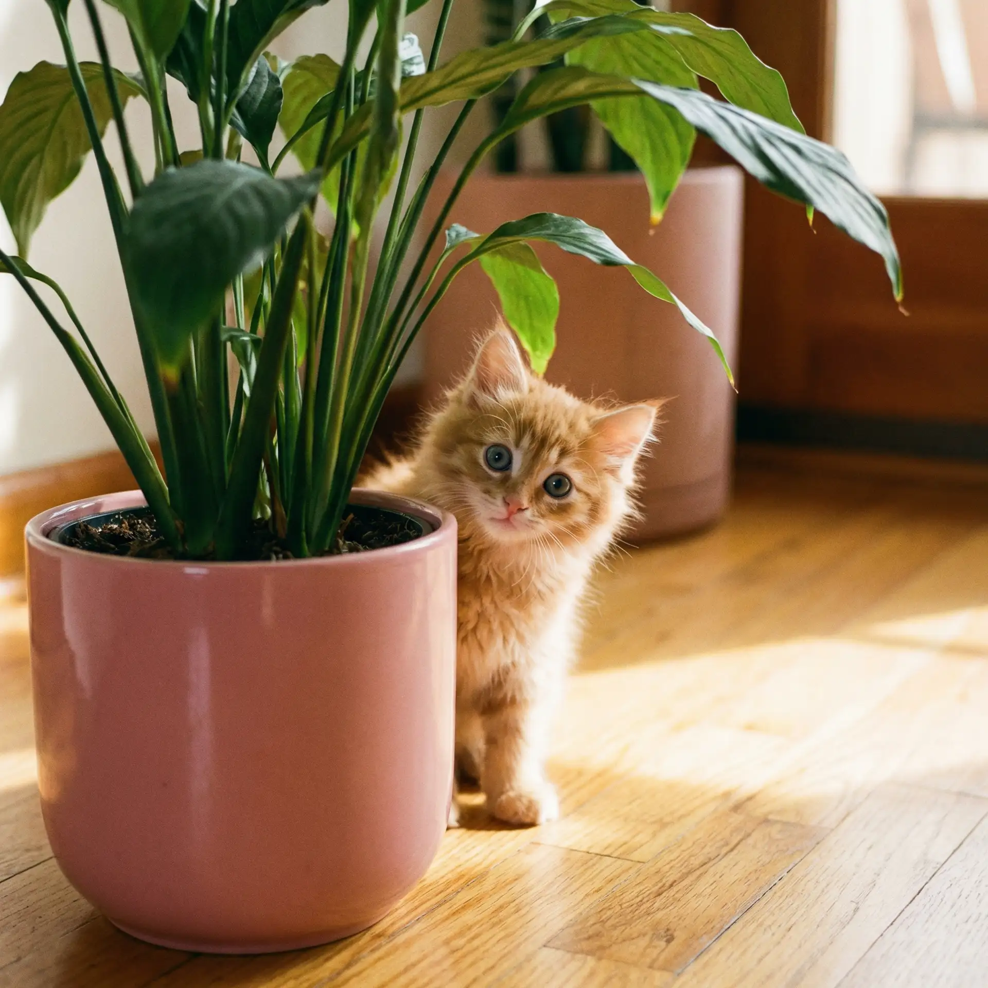 小猫从花盆后探头 - 手机响铃